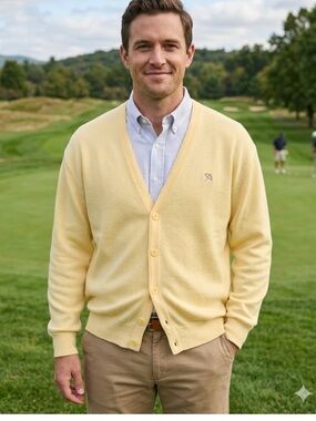 Men's V-Neck Button Cardigan Sweater - Light Yellow